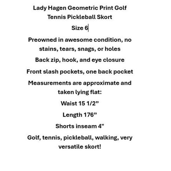 LADY HAGEN White Geometric Retro Print Golf Tennis Pickleball Skort Size 6 - Picture 3 of 6